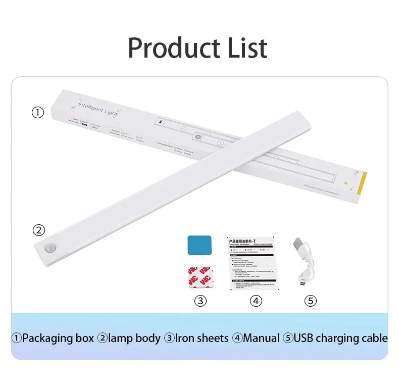 NEW LED Cabinet Light USB Rechargeable Motion Sensor Led Light For Kitchen Wardrobe Cabinet Lighting 10cm/20cm/30cm/40cm/60cm