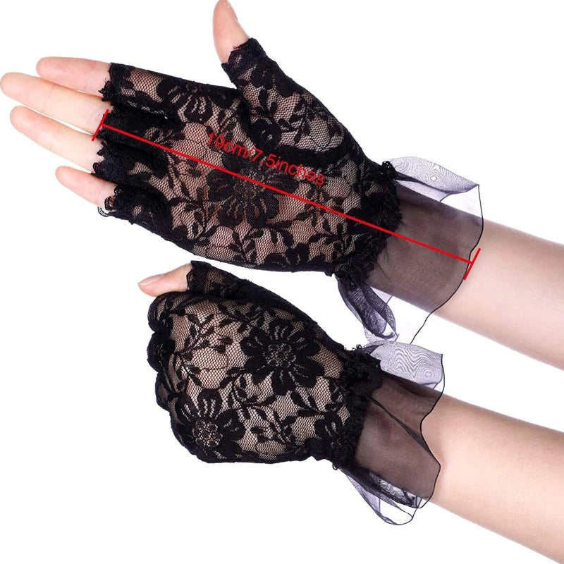 Sexy Elastic Lace Gloves with Floral Decor Summer Cycling Driving Hollow Out Fishnet Delicate Women Half Finger Gloves