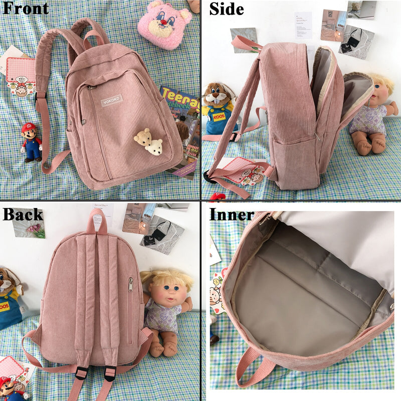 Stripe Cute Corduroy Woman Backpack Schoolbag For Teenage Girls Boys Luxury Harajuku Female Fashion Bag Student Lady Book Pack