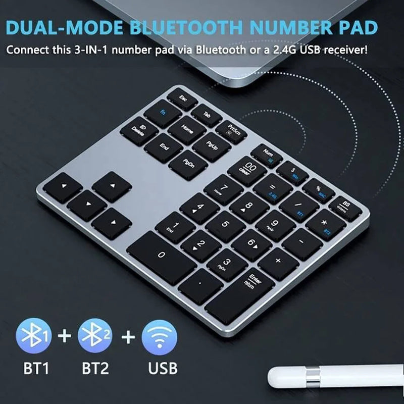 Wireless Number Pad Rechargeable Bluetooth Numeric Keyboard For Mac Windows 35-Keys Aluminum Numpad Keypad For Accountants