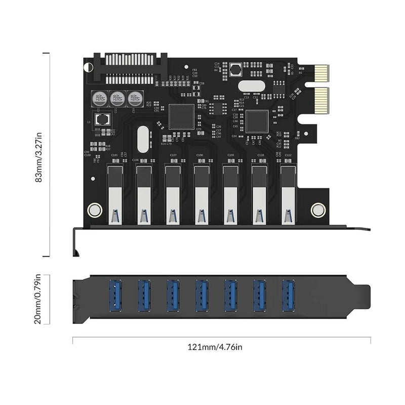 ORICO SuperSpeed 2/5/7 Port USB 3.0 PCI-E Express Card with A 15pin SATA Power Connector PCIE Adapt  for Windows 8/10/Linux