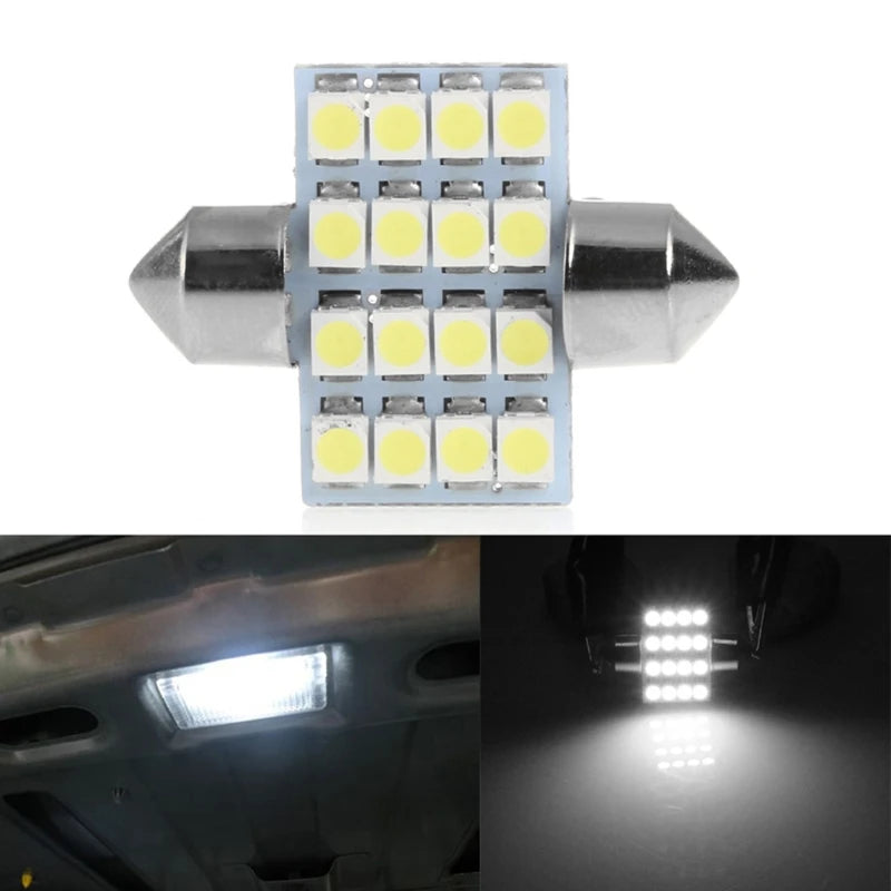 1Pc 31mm 3528 16SMD Car LED Dome Festoon Double-Tip Roof License Plate Light QW