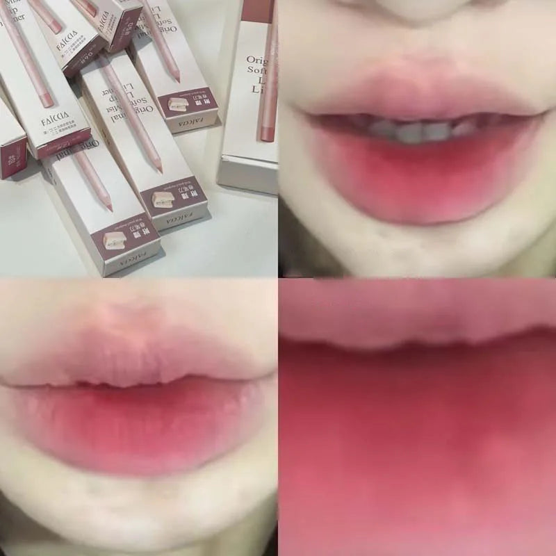 Matte Lipliner Wood Pencil Waterproof Velvet Brown Red Lip Contour Pen Lip Liner Lipstick Lasting Non-stick High Pigment 12Color