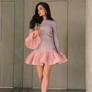TARUXY Knitted Mini Dress Female Long Sleeves Gown Flare Sleeves Spliced Autumn Winter Dress A-Line Sweet Bodycon Women Clothes
