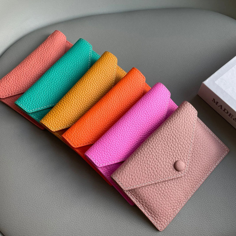 Custom Letters Soft Leather High-end Ultra-thin INS Style Mini Envelope Card Holder Wallet Simple ID Wallet Coin Purse