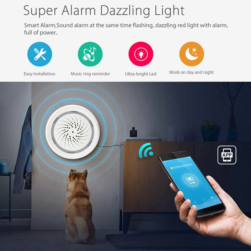 Tuya Smart Life WiFi Siren Alarm 100dB Loud Speaker 18 Ringtones with Strobe Light Alert for Home Security System