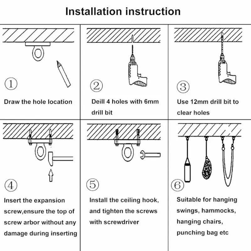 2Pcs Heavy-Duty Wall/Ceiling Mount Hooks - Stainless Steel Swing Chair Brackets with Eye Plate for Secure Installations