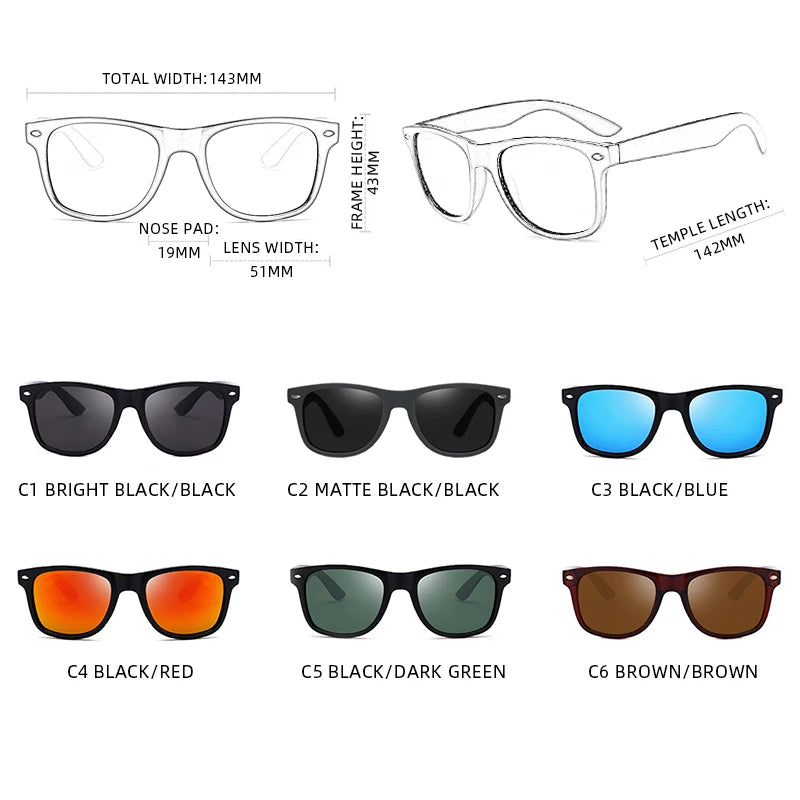 Classic Square Polarized Sunglasses Men Women Retro Black Sun Glasses Male Female Fashion Summer Anti Glare Driving Shades