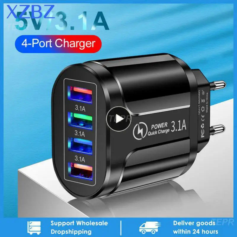 Universal 4 Ports Fast Quick Charge LED USB Hub Wall Charger Adapter UK EU US Plug Travel Phone Charger Power Socket Plug