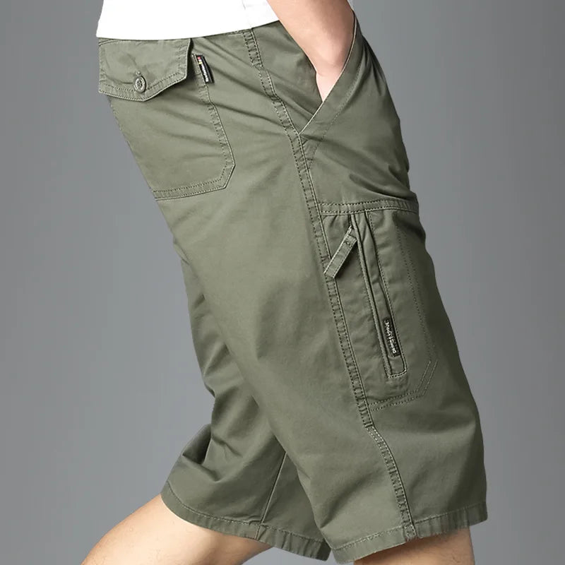Summer Loose Casual Straight Pure Cotton Shorts Male Solid Color Fashion Pocket Knee Length All-match Pants Men Short Trousers