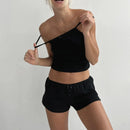 Fairy Kawaii Women Outfits 2 Pcs Sets y2k Aesthetic Spaghetti Strap Sleeveless Crop Top Button Short 2000s Matching Homewear