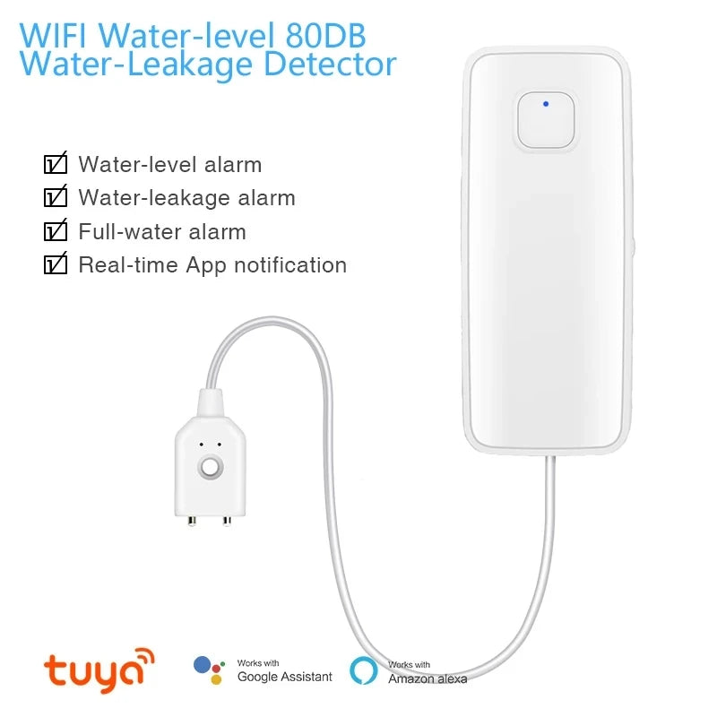 Tuya WiFi Smart Water Leak Sensor Water Overflow Level Detector Security Sound Alarm System Flood Leakage Sensor Remote Monitor