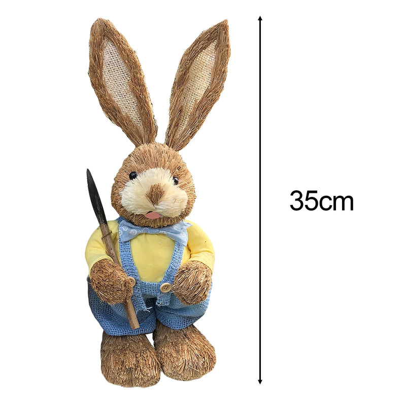 Cute Straw Rabbits Bunny Standing Decorations w/Carrots for Easter Party Home Garden Wedding Ornament Photo Props Crafts