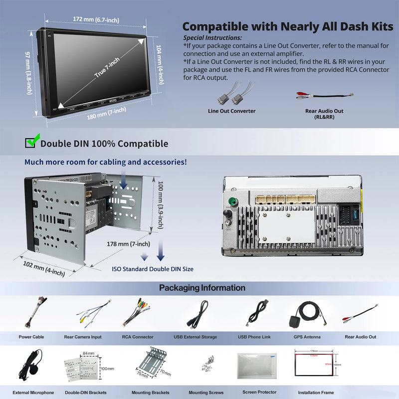 ATOTO Android 7 Inch Car Stereo Wireless CarPlay/Android Auto 1024x600 HD Screen GPS DVR Input Backup Camera Bluetooth FM WiFi