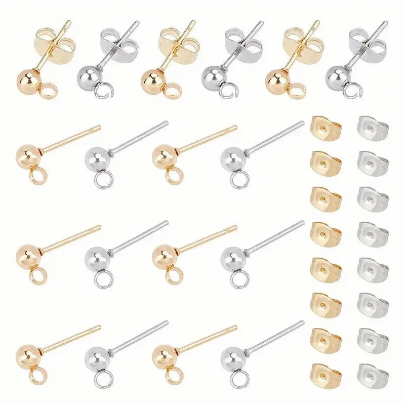Stainless Steel Round Ball Post Earrings Stud Loops Earring Hooks Earplug  Fit Women DIY Earring Jewelry Making Christmas Craft