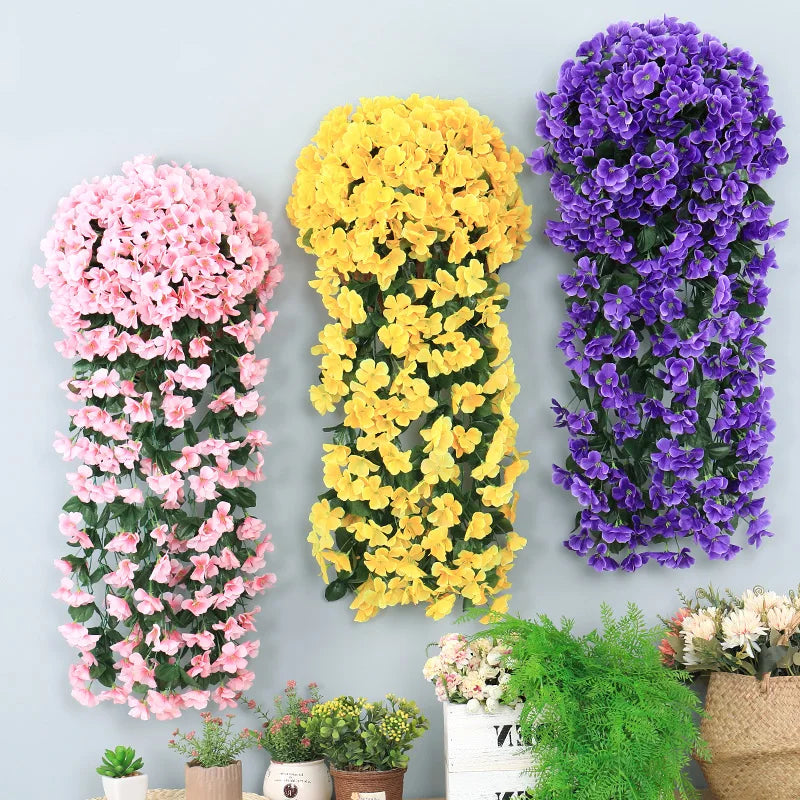 Artificial Violet Flowers Wall Hanging Basket Flower Orchid Silk Flower Vine Home Wedding Party Street Light Decoration