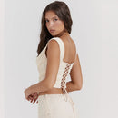 Mingmingxi Summer Cropped Top Women 2025 New Arrivals Elegant Lace Up Top Slim Beige Corset Top for Party Clubwear