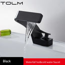 TOLM Brass Black Gold Basin Faucet Bathroom Sink Faucets Hot Cold Water Mixer Crane Deck Mounted Single Handle Hole Bath Kitchen