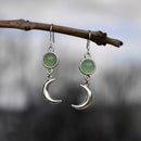 Creative Personality Silver Color Moon Earrings Exquisite Round Inlaid Green Stone Drop Earrings for Women Engagement Jewelry