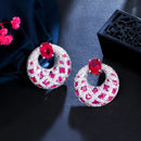CWWZircons Top Hot Pink Rot Kubischer Zirkonia Stein Damen Runde Große Party Hochzeit Tropfen Ohrringe Luxus Festlicher Schmuck CZ317
