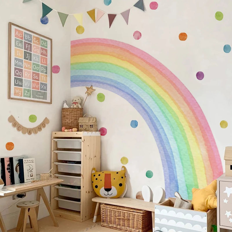 Large Watercolor Rainbow Wall Stickers For Kids Rooms Giant Child Wall Rainbow Stickers Pastel Boho Rainbow Wall Sticker