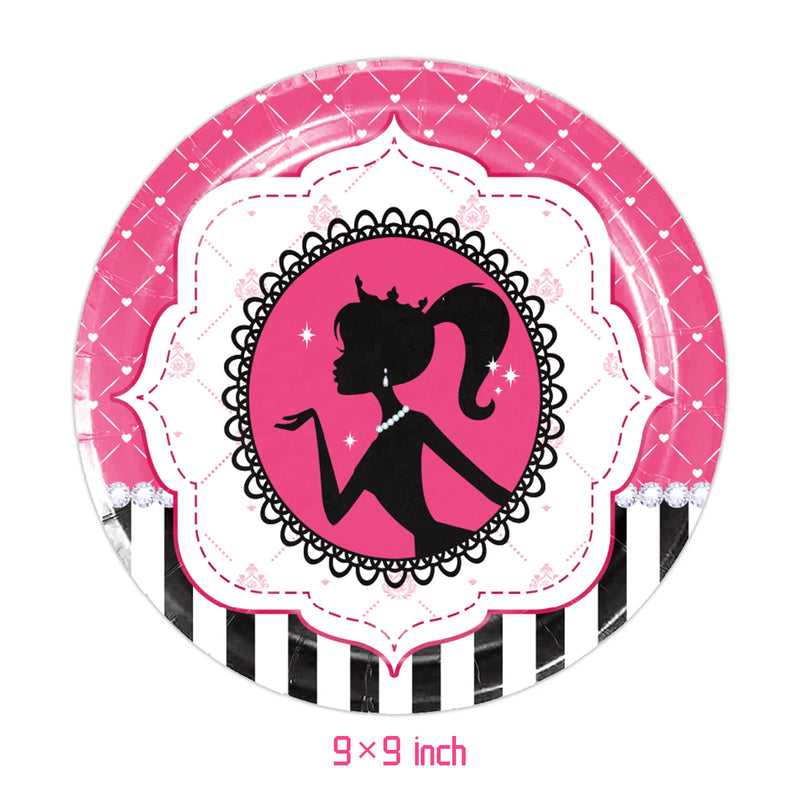 Barbie Black Pink Princess Candy Boxes Birthday Party Favor Plates Cups Tablecloth Cake Topper Kids Girl Baby Shower Party Decor