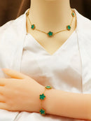 Fashion Luxury Five Leaf Flower Pendant Bracelet Earrings Jewelry Necklace For Women Gift Trendy Stainless Steel Clover Jewelry