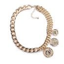 2025 New Contrast Metal Chain Links Choker Necklace With Charm Coin Pendants Jewelry Women Gold Silver Color  Punk Necklace