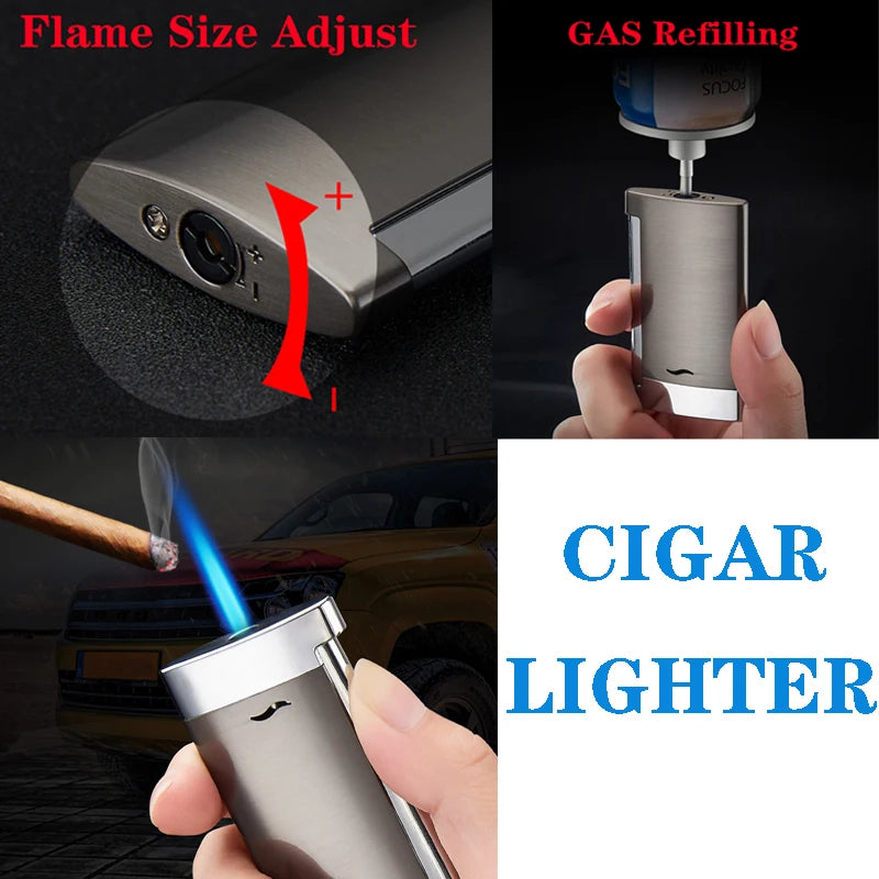 Metal Windproof Blue Flame Spray Gun Side Pressure Ignition Lighter Butane Gas Cigar Lighter Jet Turbo Torch Cheap Lighter