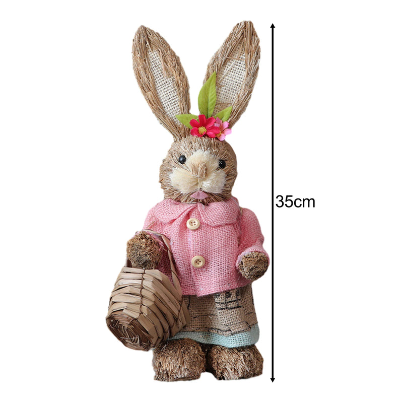 Cute Straw Rabbits Bunny Standing Decorations w/Carrots for Easter Party Home Garden Wedding Ornament Photo Props Crafts