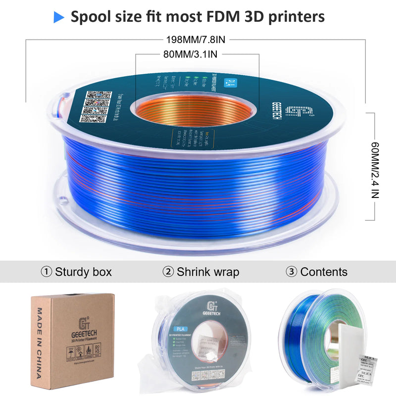 Geeetech Tri Color Silk PLA Filament , 3D Filament 1,75 mm 1KG Spool Wire  (+/-0.03mm) Vacuum packaging, special color