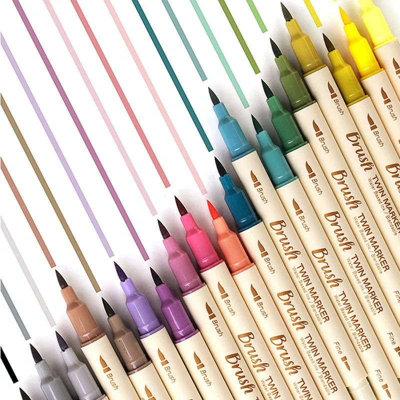 3pcs/set Retro Colors Double Tip Marker Pens Line Drawing Watercolor Pen Student Art Painting School Stationary