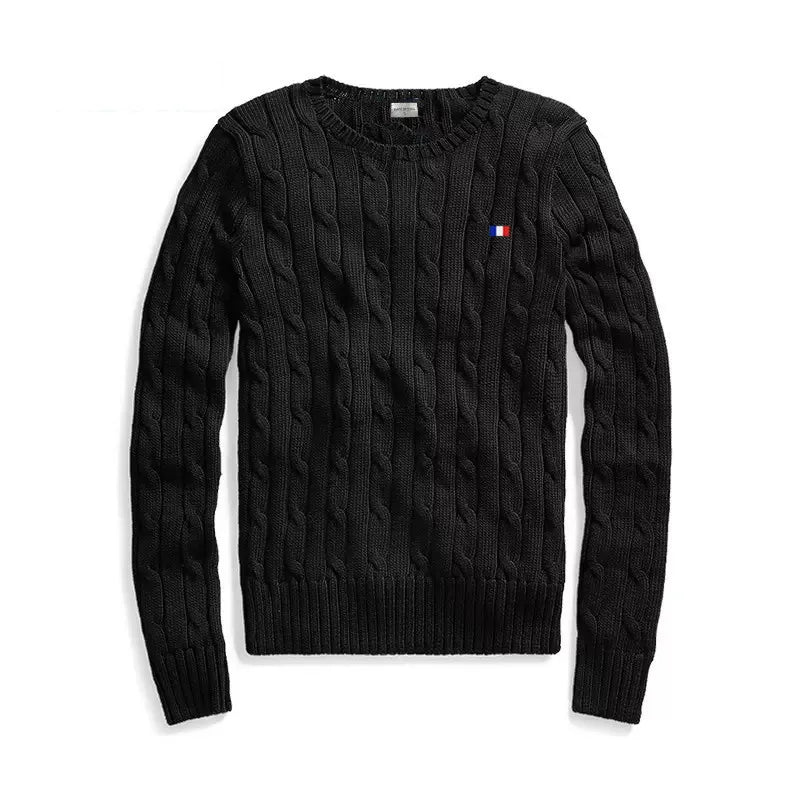 Brand Women's Clothing 2022 Early Loose O-Neck Knitted Sweater Cable Knitted Sweater 100% Cotton RL8519