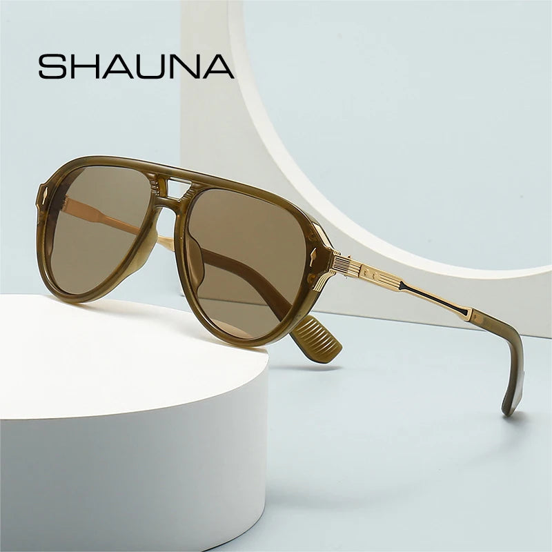 SHAUNA Retro Double Bridges Pilot Men Sunglasses Fashion Brand Designer Shades UV400 Trending Rivets Women Luxury Sun Glasses