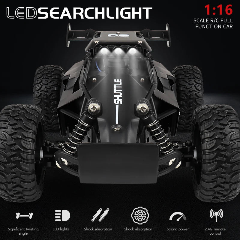 New RC Car 1:16 2WD with LED Light 2.4G 20KM/H High Speed Off-Road Climbing Remote Control Car Toy Gifts for Boys Girls Kids