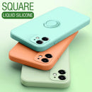 360 ° Rotating Metal Ring Holder Liquid Silicone Shockproof Soft Phone Case For IPhone 16 Pro Max 14 12 11 15 Pro Max Back Cover