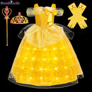 Girls Belle Princess Dress LED Light Up Summer Cosplay Costume Beauty and the Beast Clothing Birthday Party Gift