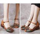 WOIZGIC Women Mother Ladies Female Genuine Leather Sandals Shoes Platform Summer Cool Beach Retro Flowers High Heel Buckle Strap