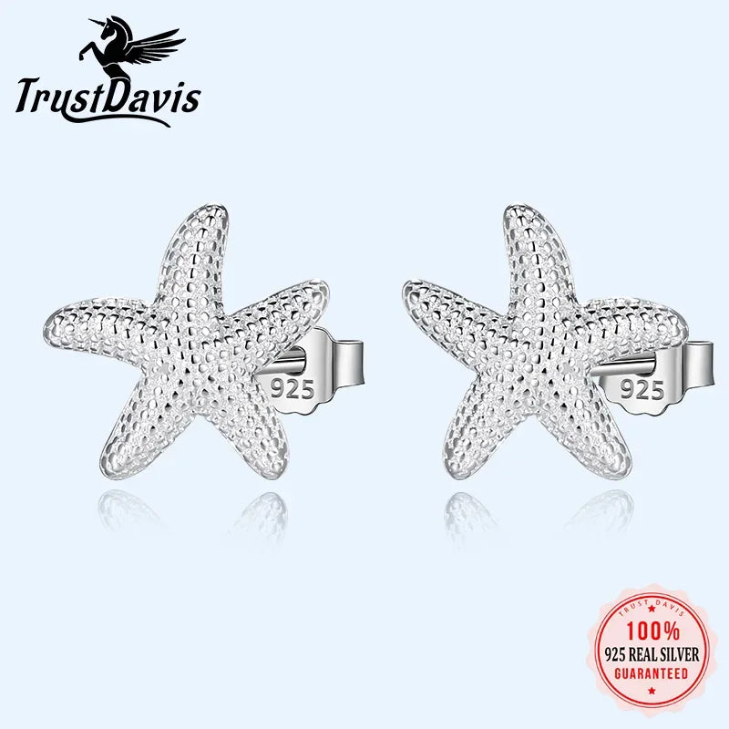TrustDavis 100% 925 Sterling Silver Star Starfish Stud Earrings Women's Fashion Jewelry 925 Factory Wholesale Lots DS495