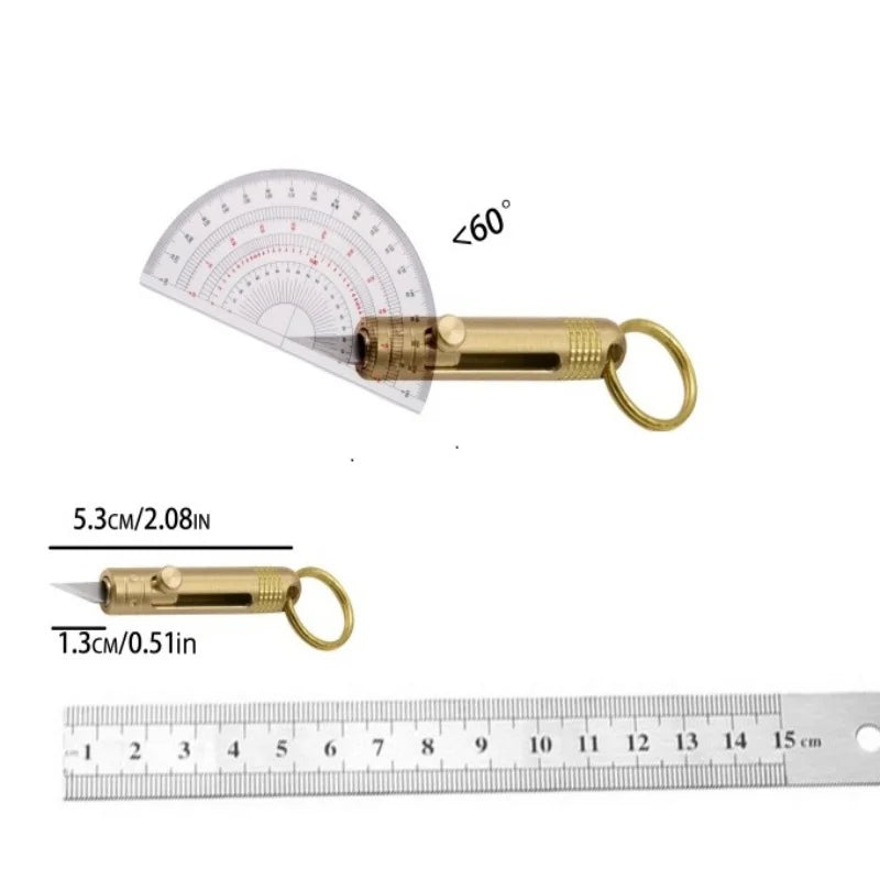 Mini Brass Retractable Knife Gift Pocket Knife Dismantling Express Tool Push-pull Automatic Key Chain Pendant Paper Cutter