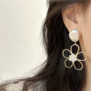 Elegant Hollow Flower Imitation Pearl Stud Earrings for Women New Fashion Dangle Earring Party Jewelry Gifts
