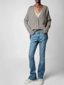 Crystal embellished Happy Face Cashmere sweater women long sleeve single breasted autumn winter cardigan women