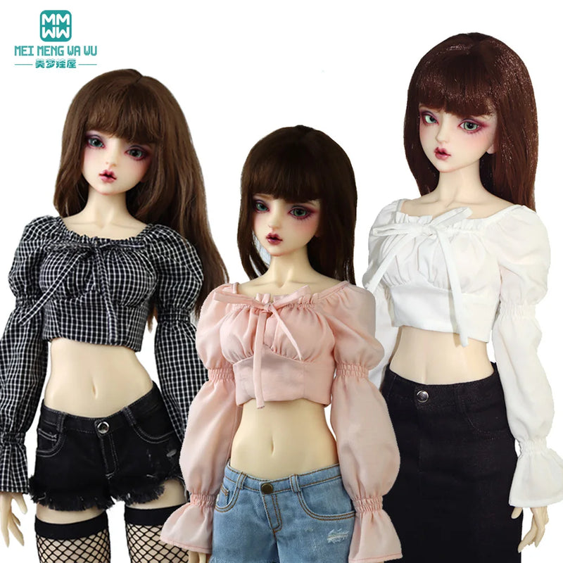 58-60cm 1/3 BJD DD SD Ball Joint Doll Clothes Fashion Puff sleeve shirt jeans long skirt high heels