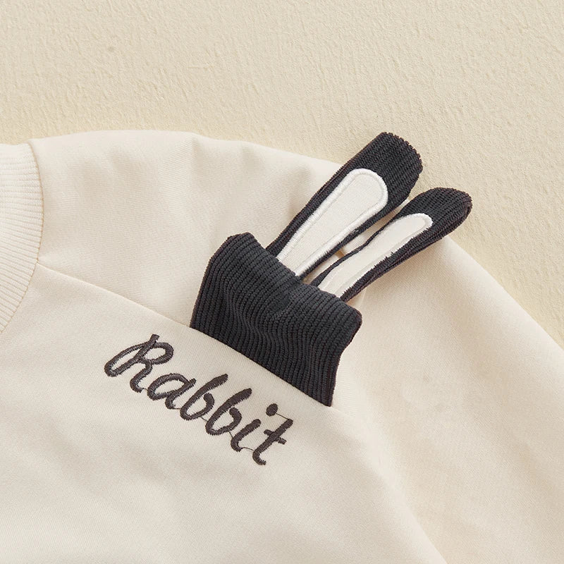 3--6Years Kids Boy 2Pcs Easter Outfits Long Sleeve Sweatshirt with Bunny Ears and Casual Pants Sets Spring Boys Clothes