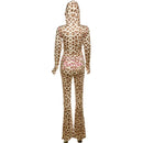 VEITCHE Women's Summer Outfit Casual Leopard Print Long Pant Suit Slim Hoodie Zipper Top High Waist Trousers Set Street Style