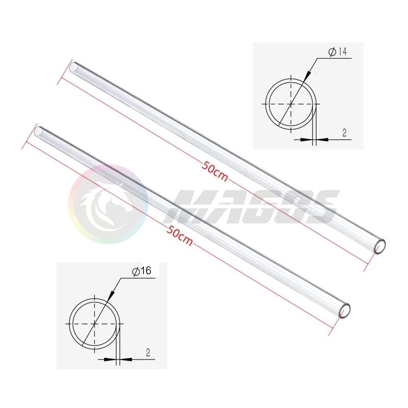 PC Water Cooling Pipe PETG Acrylic Hard Tube Transparent Rigid Tubing OD 12mm 14mm 16mm 50CM Clear/Frosted 4Pcs/Lot