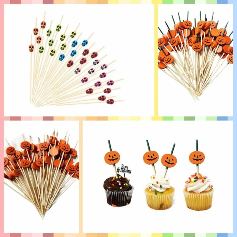 Multifunctional Hygienic Halloween Pumpkin Bamboo Skewers Natural Material Skull Bamboo Stick Smooth Surface Toothpick