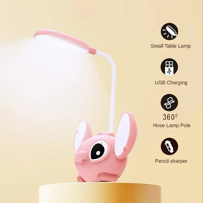 Led Lilo & Stitch Desk Lamp Fan With Pencil Sharpener Foldable Light Cute Desk Night Light Usb Recharge Light Gift