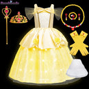Girls Belle Princess Dress LED Light Up Summer Cosplay Costume Beauty and the Beast Clothing Birthday Party Gift