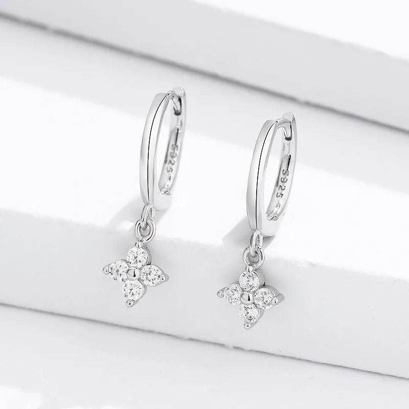 ANENJERY Zircon Flower Pendant Hoop Earrings for Women Simple Fashion Huggies Jewelry aretes